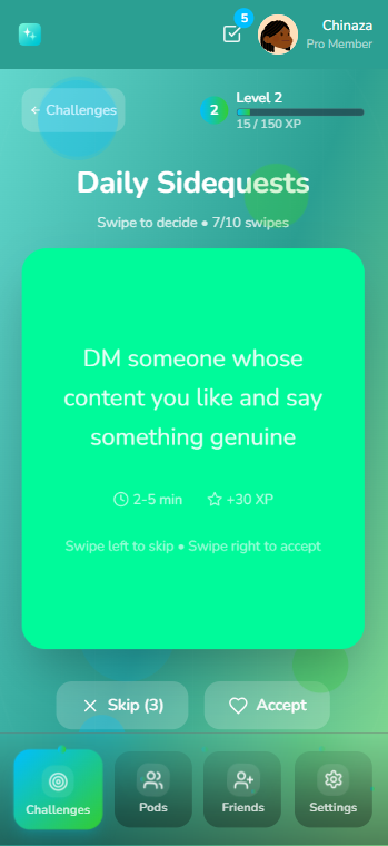 Daily Sidequests Screen